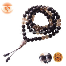 108 mala beads for men, handmade yoga black matt onyx smoky crystal mala beads